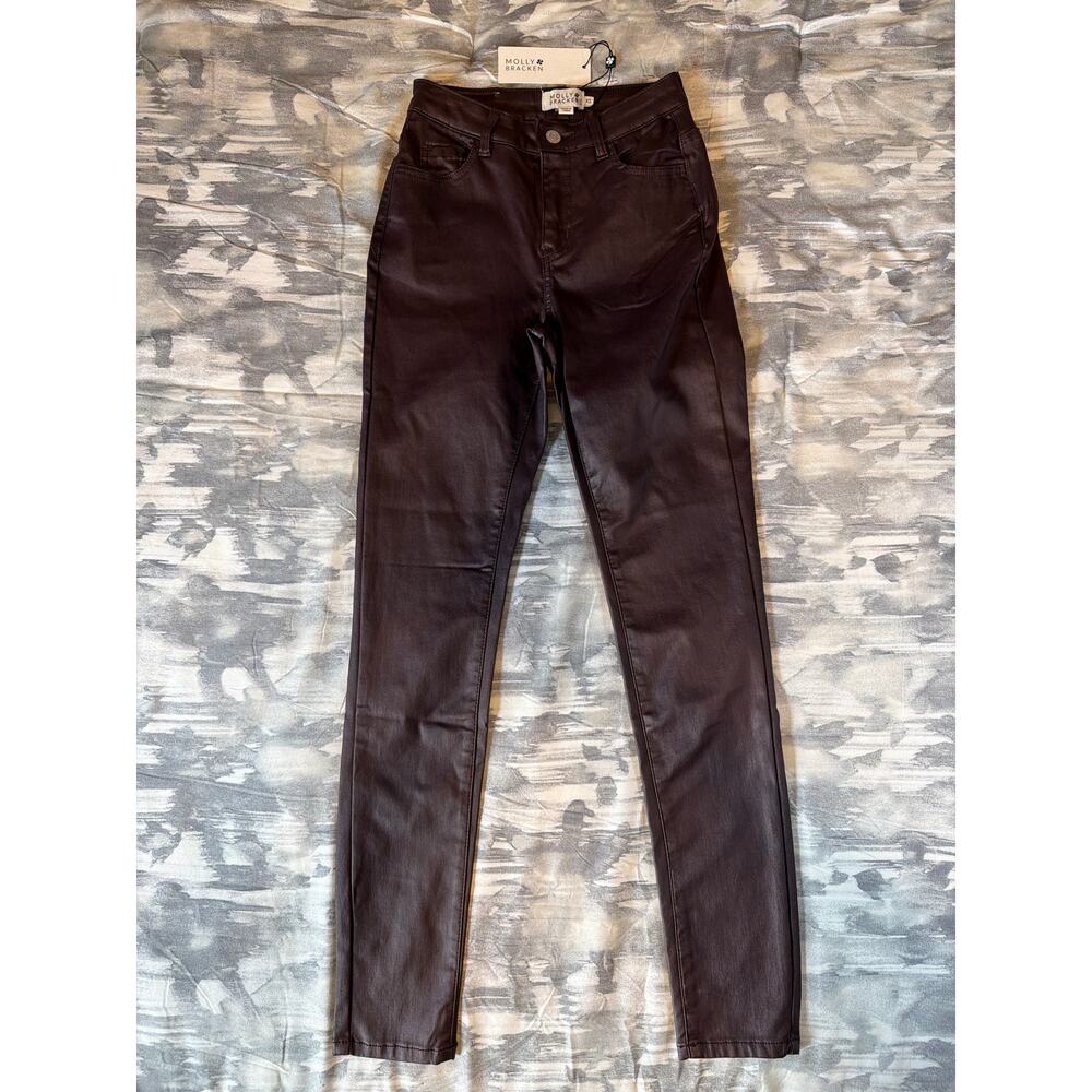 Molly Bracken Red Faux Leather 5 Pocket Straight Leg Pants Women’s XS NWT Gift